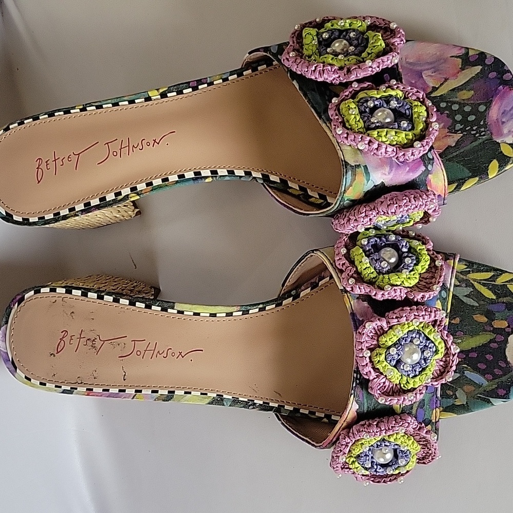 Betsey Johnson Floral Embellished Mules - Pink and Green - Picture 2 of 4